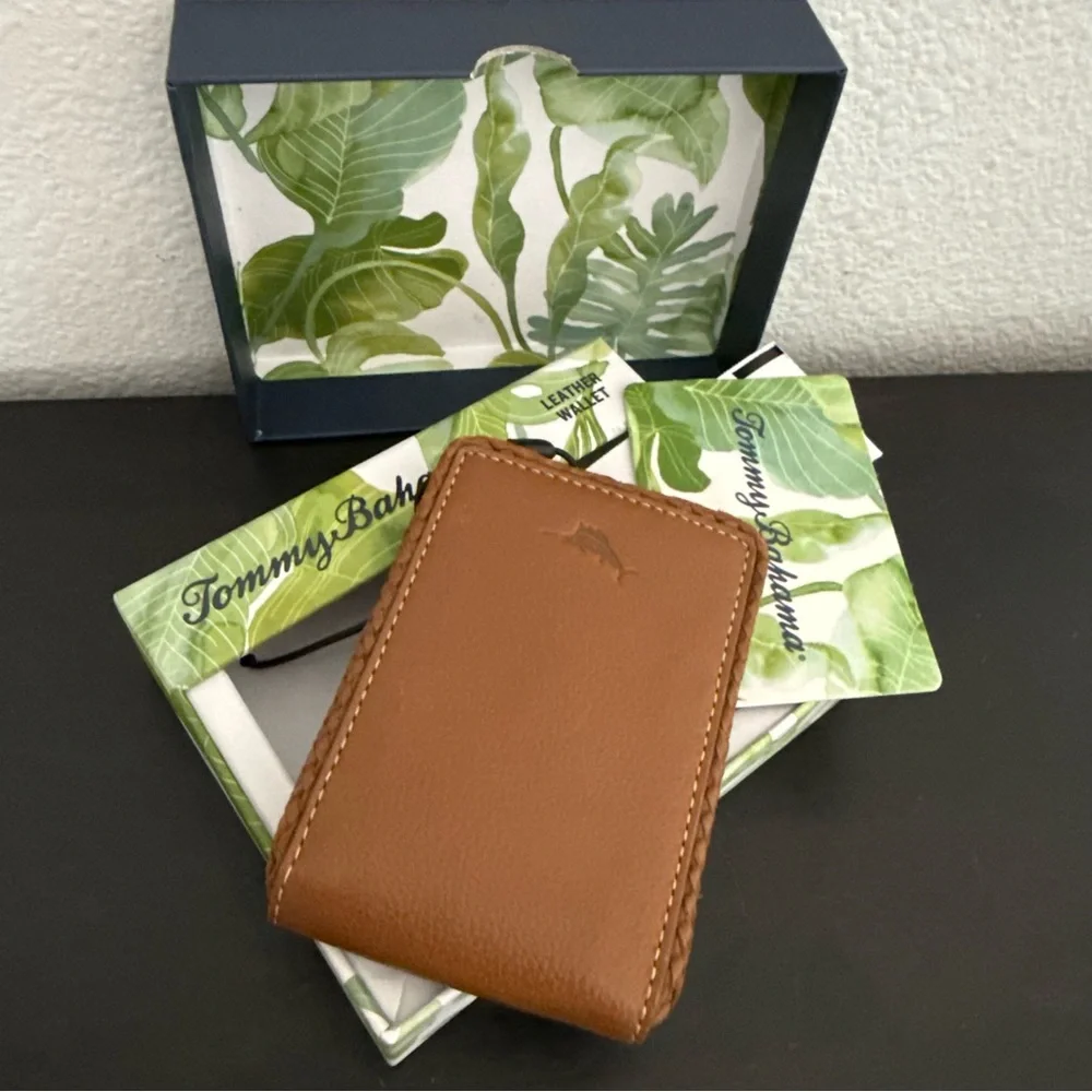 NEW Tommy Bahama Braided Edge Leather Bifold Wallet Slim